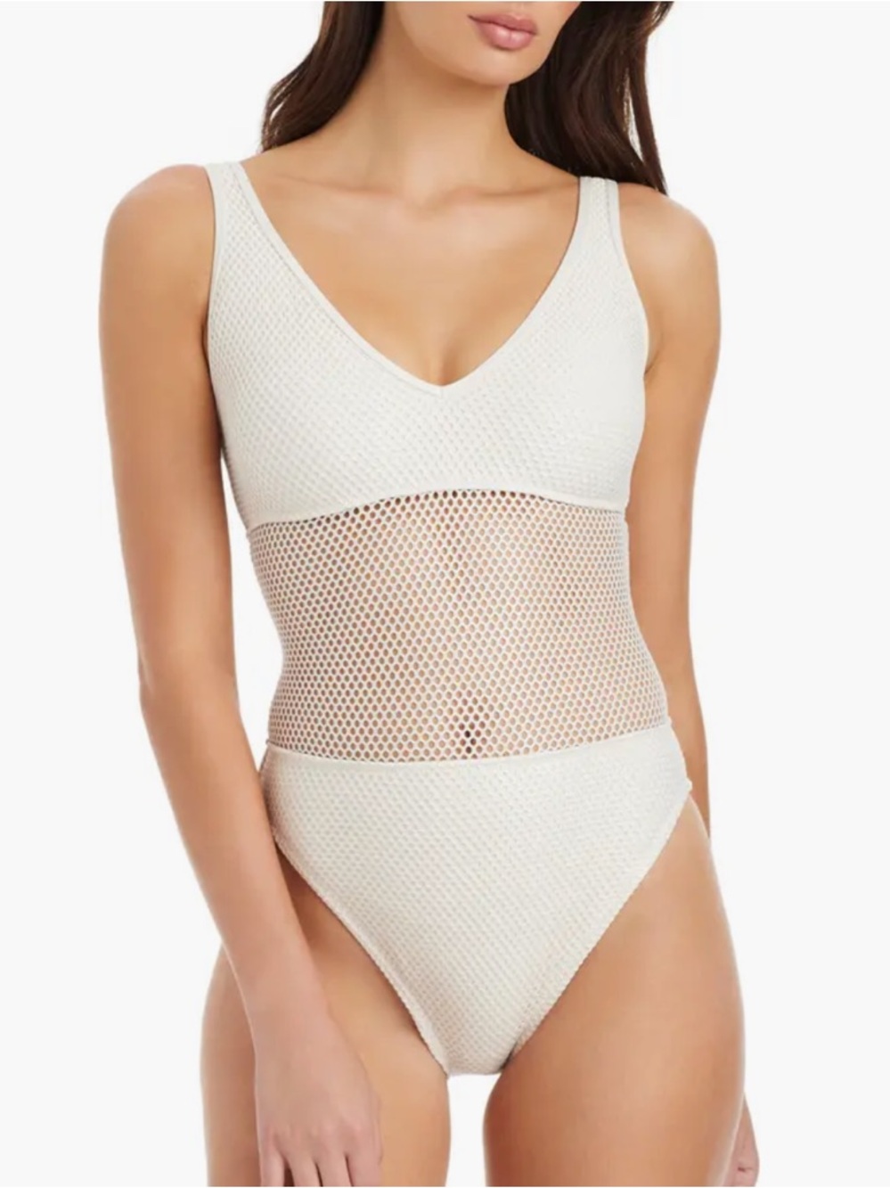 Sanctuary Cream Net Metallic One-Piece Swimsuit
